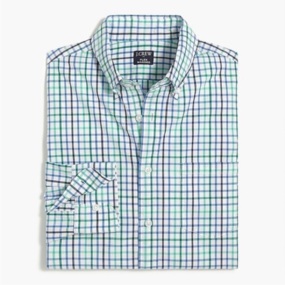 J.Crew Men’s Slim Fit XS Blue Green Gingham Button Down Shirt